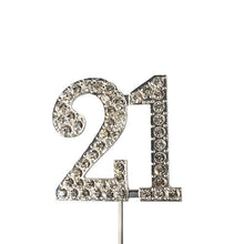 Load image into Gallery viewer, Cake topper: Diamante  - Numbers - Silver Stem