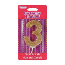 Load image into Gallery viewer, Candles - Gold Sparkle - Numbers 0 - 9
