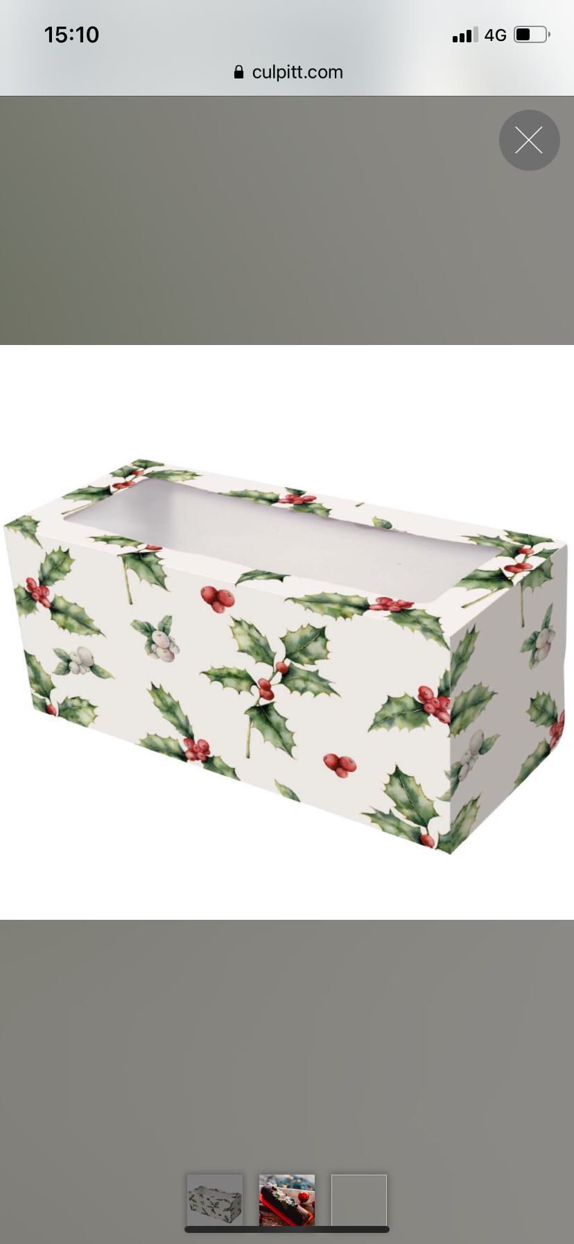 Cupcake Box - Vintage Holly Xmas log box - 304x127x127mm (12x5x5