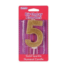 Load image into Gallery viewer, Candles - Gold Sparkle - Numbers 0 - 9
