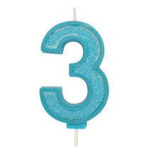 Load image into Gallery viewer, Candles - Culpitt Blue Sparkle - Numbers 0 - 9
