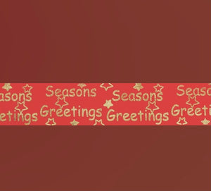 Ribbon - Red & Gold “Seasons Greetings”Ribbon  32mm (sold by the meter)