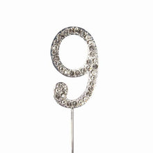 Load image into Gallery viewer, Cake topper: Diamante  - Numbers - Silver Stem