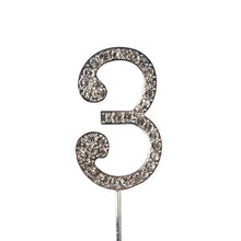 Load image into Gallery viewer, Cake topper: Diamante  - Numbers - Silver Stem