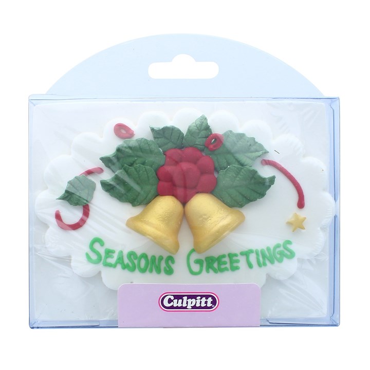 Cake topper:  Seasons Greetings Bell Sugar Plaque