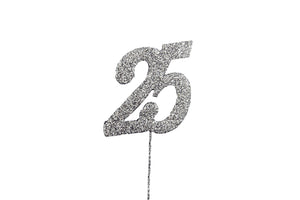 Cake Topper - Silver  Glitter Numbers - 0 to 80