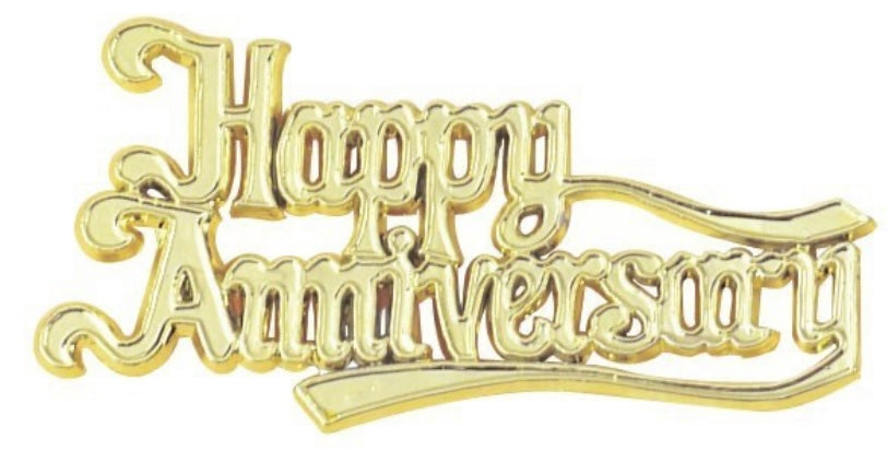 Cake Topper - Gold “Happy Anniversary” 76mm motto