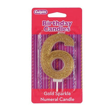 Load image into Gallery viewer, Candles - Gold Sparkle - Numbers 0 - 9
