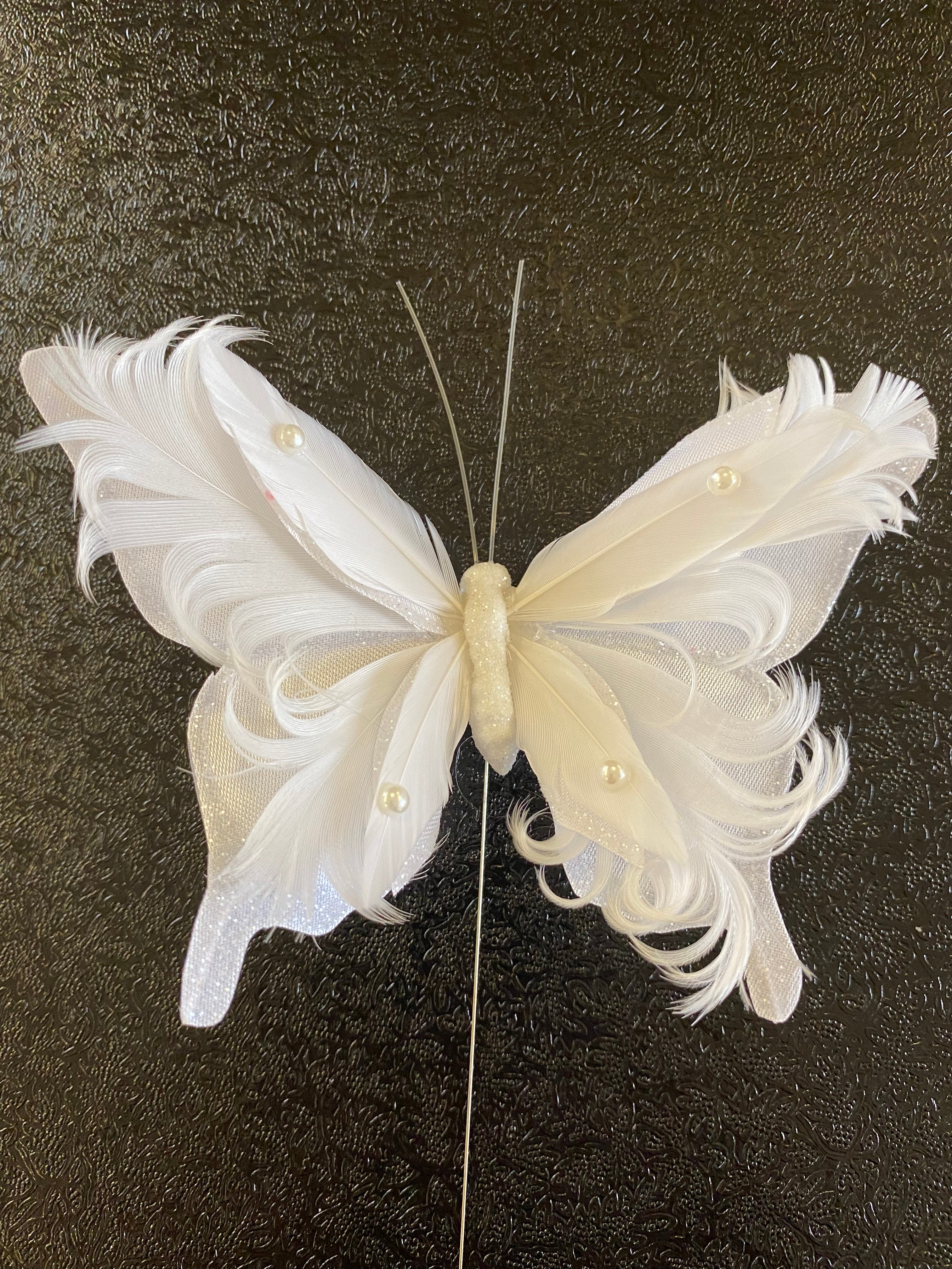  YCHTEWY-Feather Butterfly Decoration on Picks Floral Supplies  Set of 12 pcs with Wire White Butterflies Butterflies for Flower  Arrangements (A) : Arts, Crafts & Sewing