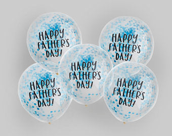 Balloons - “Happy Fathers Day” Blue Confetti Balloons 5 pack (11 inch)