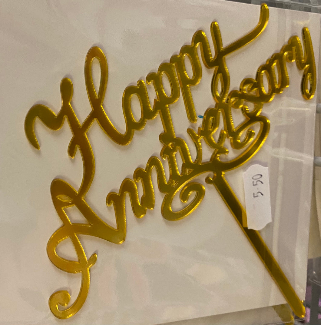 Cake Topper - “Happy Anniversary” Gold acrylic topper