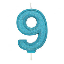 Load image into Gallery viewer, Candles - Culpitt Blue Sparkle - Numbers 0 - 9

