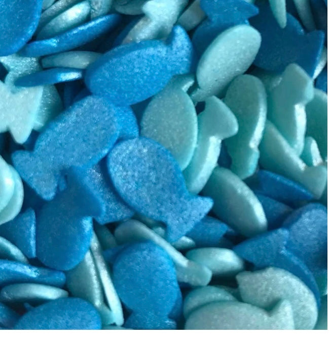 Sprinkles: Glimmer Shapes Fish-Blue and Turquoise (approx 50g)