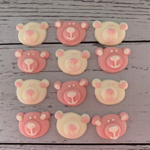 Edible Decorations - Pink and White Teddy Bear Faces