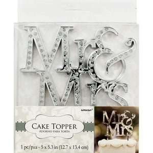 Cake Topper - Mr & Mrs - Silver Rhinestone