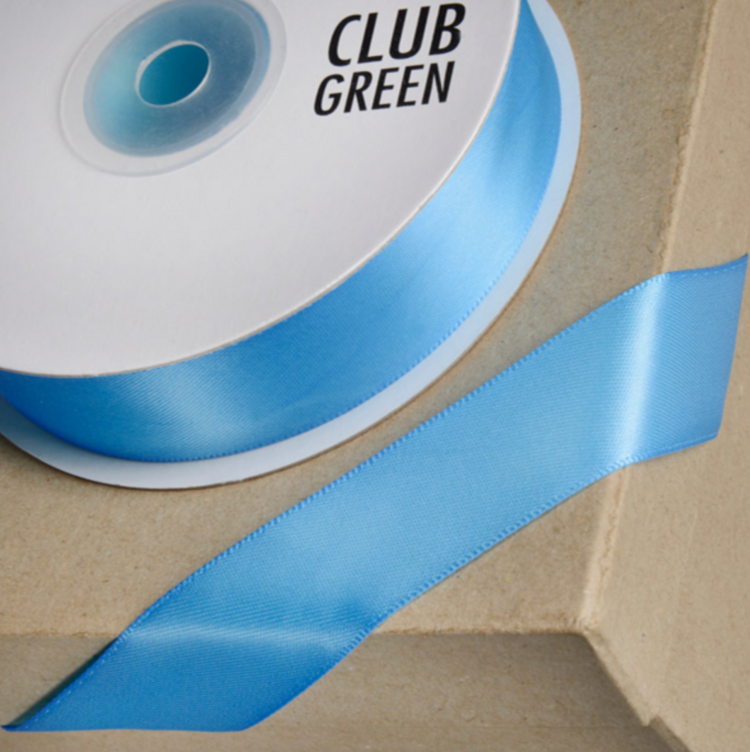 Ribbon - Double Sided Satin Ribbon Club Green 15mm  Cornflower - SOLD PER METRE