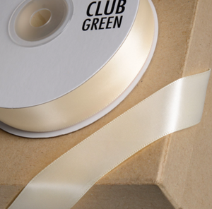 Ribbon - Double Sided Satin Ribbon Club Green 15mm  Cream - SOLD PER METRE