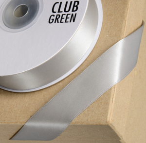 Ribbon - Double Sided Satin Ribbon Club Green 15mm Silver - SOLD PER METRE