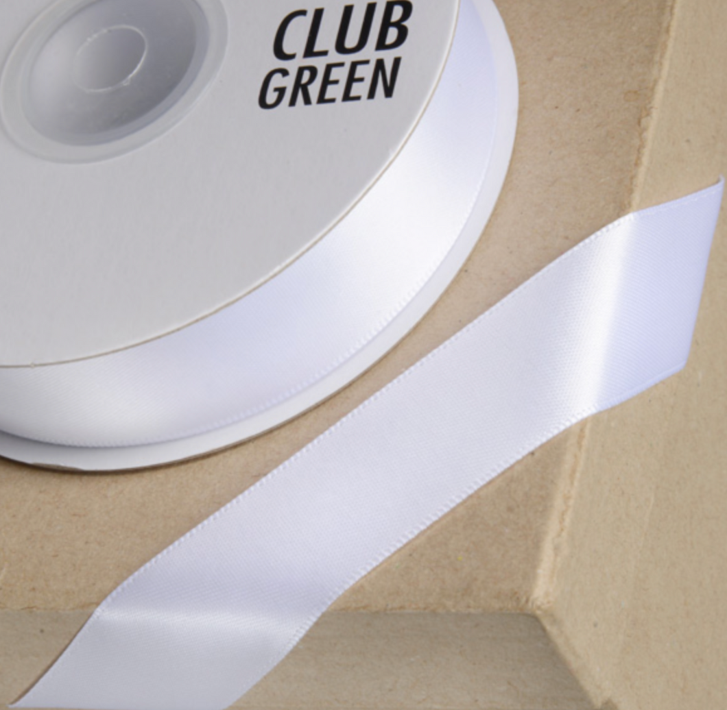 Ribbon - CLUB GREEN Double Sided Satin Ribbon Club Green  White SOLD PER METRE
