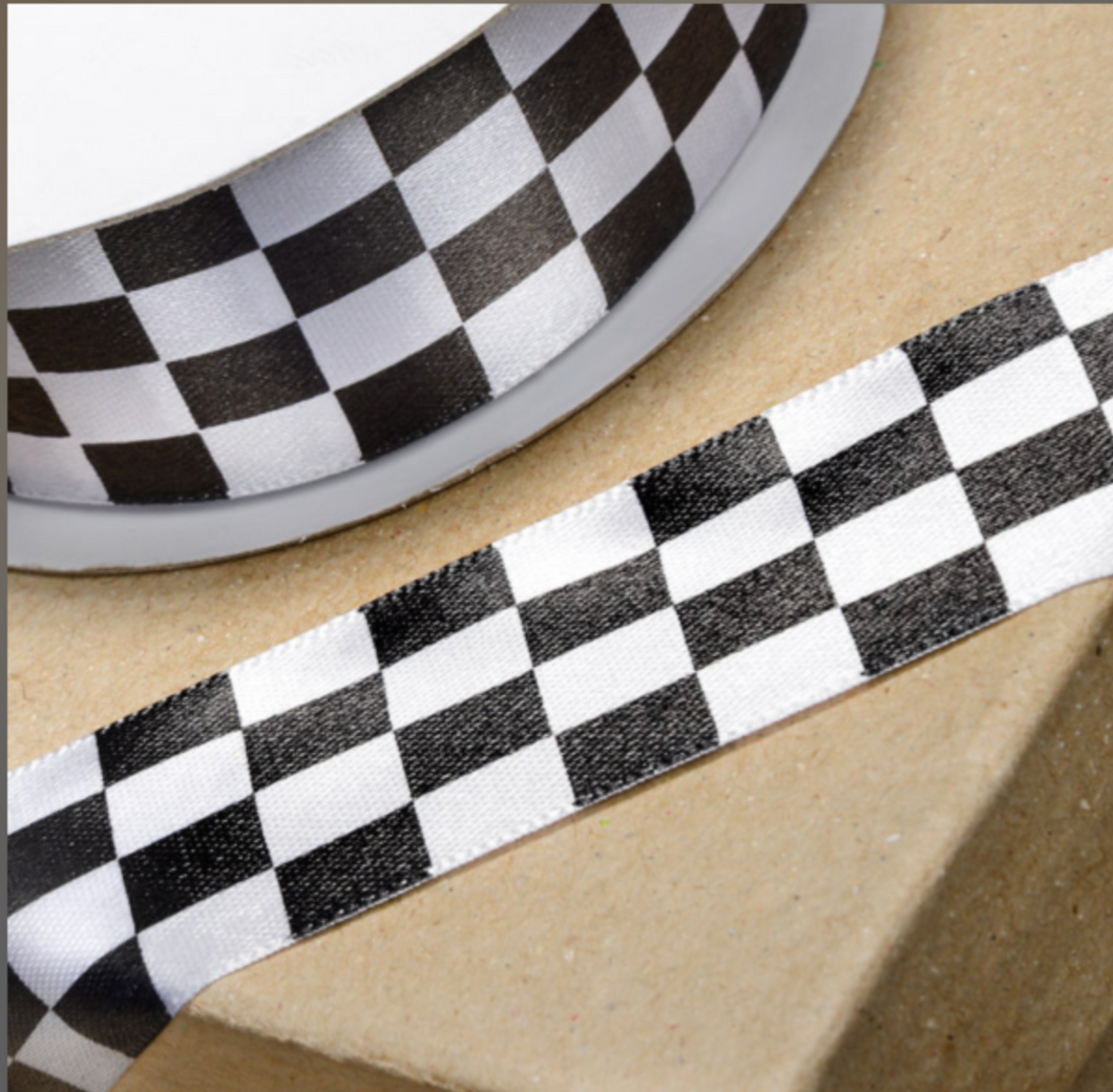 Ribbon - Black and White Chequered Flag 25mm
