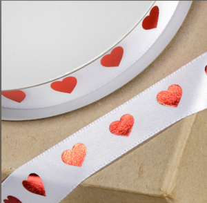 Ribbon - Red Hearts on White Ribbon - 15mm