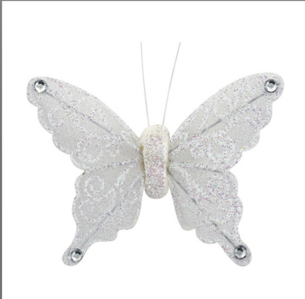 Removable Decoration - White Organza Butterfly with Clip