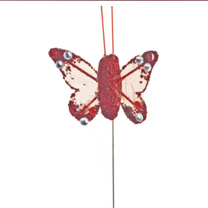 Removable Decoration -RED Organza Butterfly with Clip - SMALL