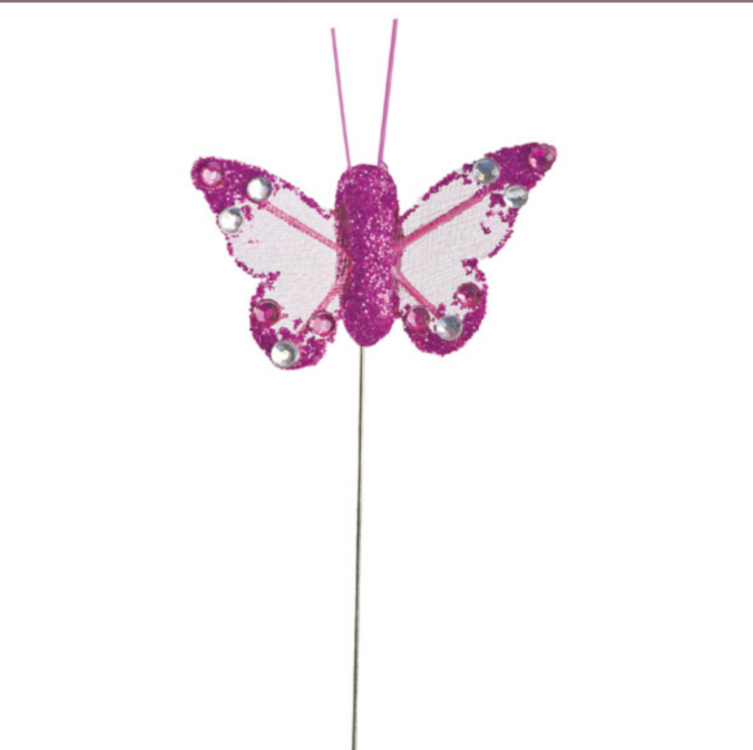 Removable Decoration -Cerise Organza Butterfly with Wire - SMALL