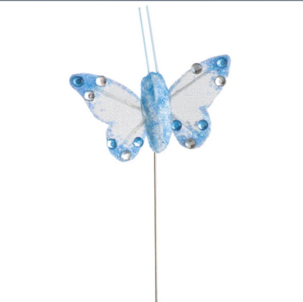 Removable Decoration - Blue Organza Butterfly with Clip - SMALL
