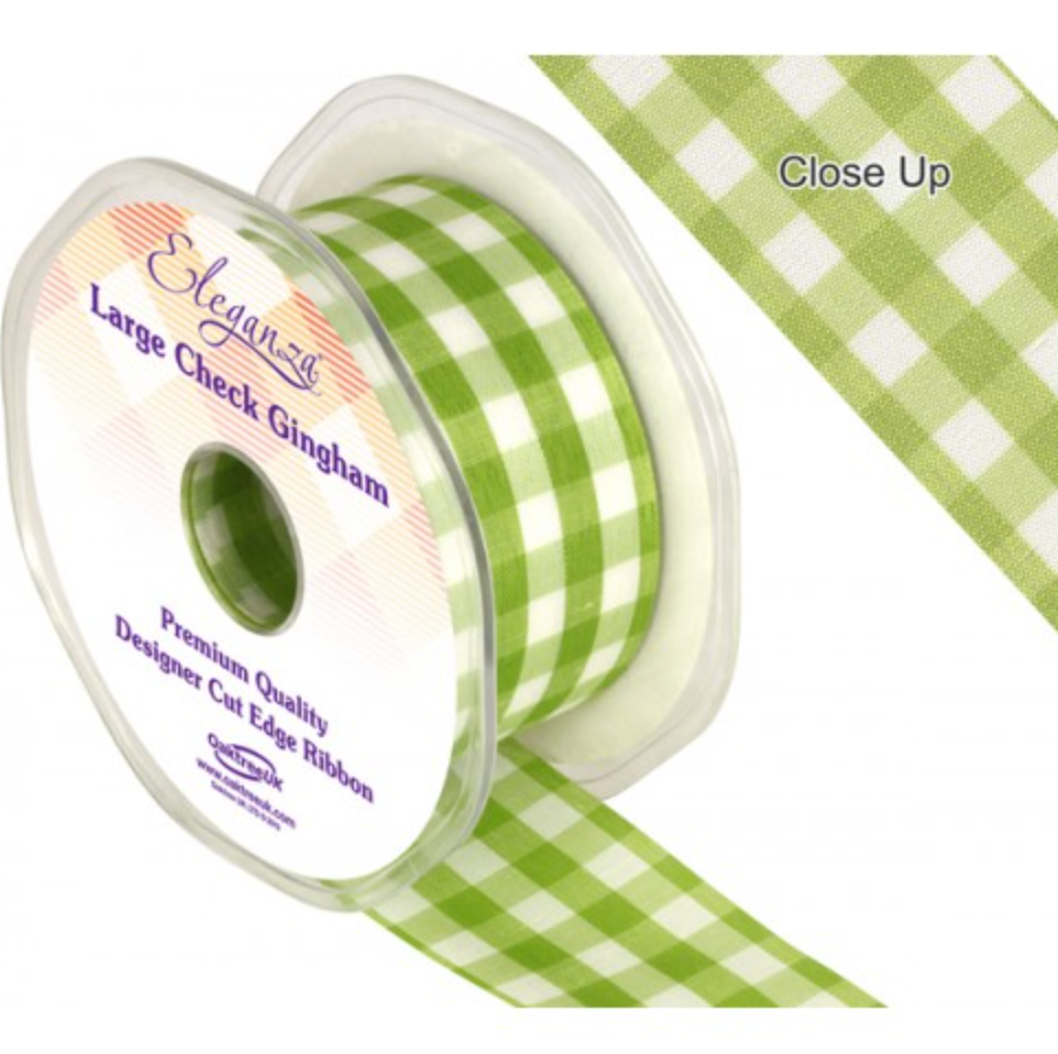 Ribbon - Eleganza Large Check - No 63 Apple Green  - 38mm