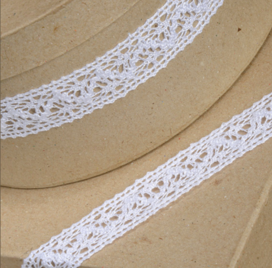 Ribbon - Cotton Lace 25mm WHITE - SOLD PER METRE