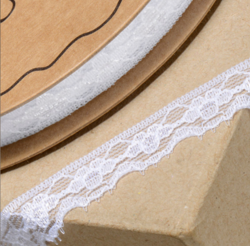 Ribbon - White Lace Ribbon with Flower 10mm - SOLD PER METRE