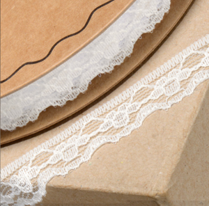 Ribbon - Lace Ribbon with Flower  10mm- IVORY - SOLD PER METRE