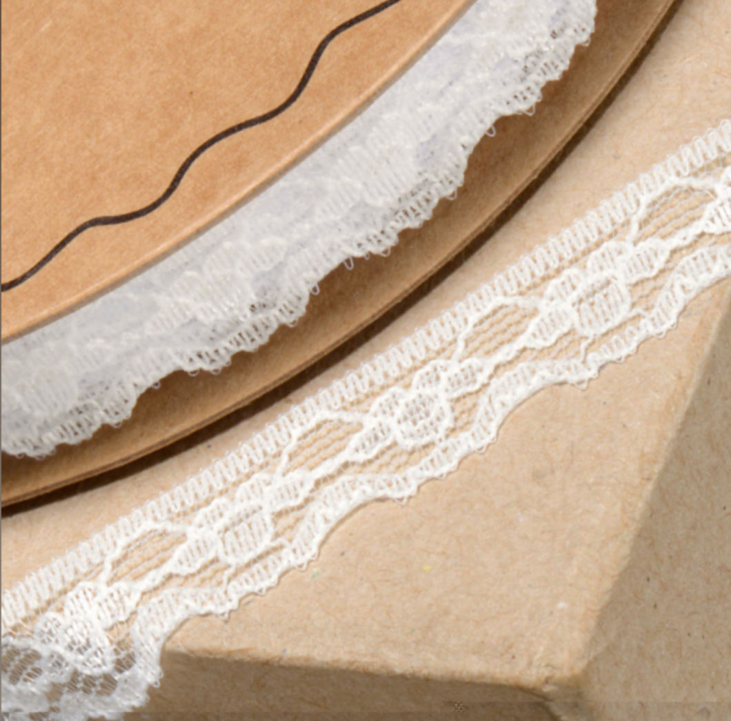 Ribbon - Lace Ribbon with Flower  10mm- IVORY - SOLD PER METRE