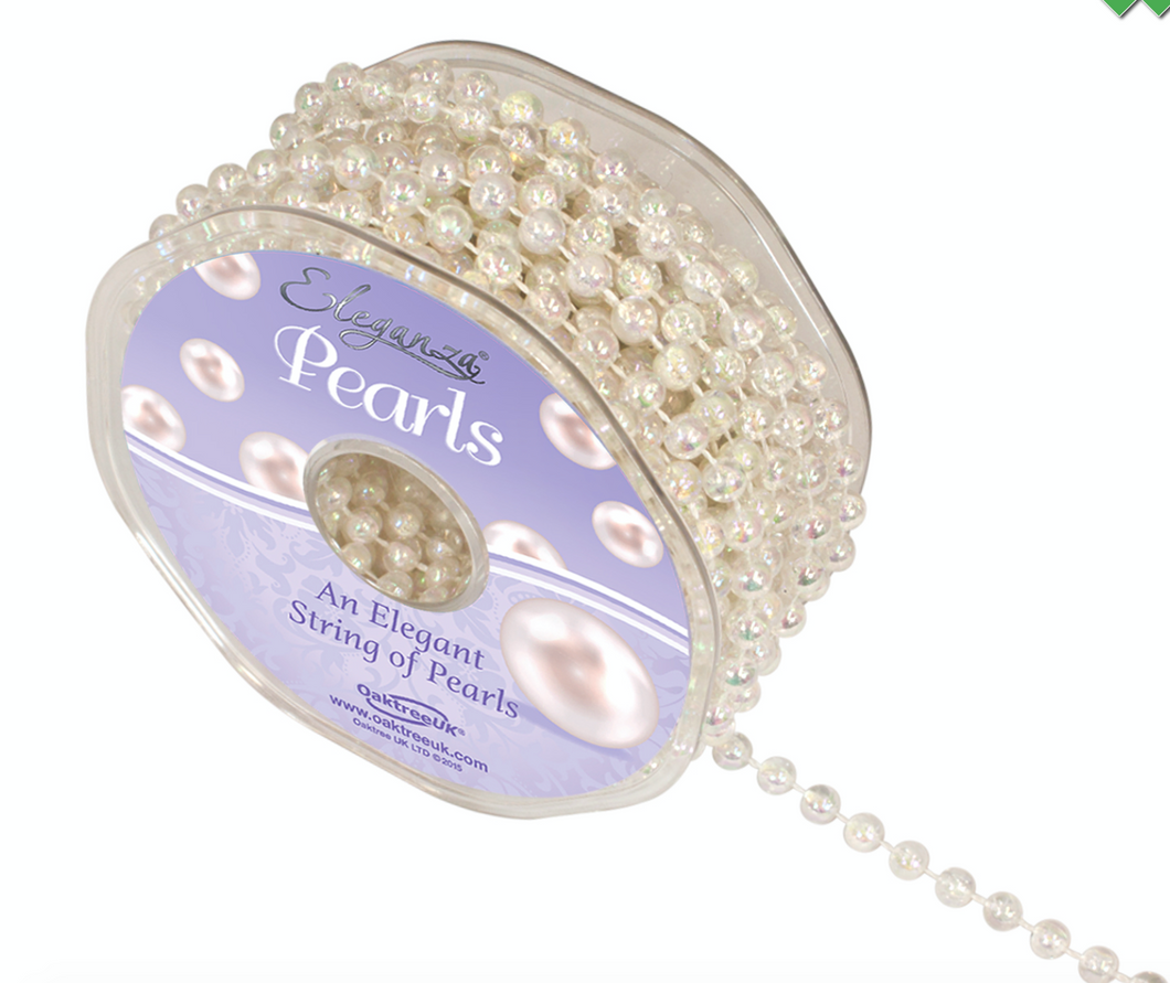 Ribbon - Eleganza Pearl Bead String 6mm Iridescent- SOLD PER METRE