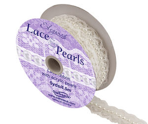 Ribbon - Eleganza Lace & Pearl White- SOLD PER METRE