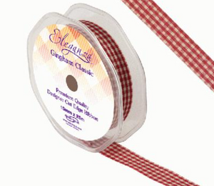 Ribbon - Eleganza Gingham BURGUNDY  Ribbon -No. 17 -  15mm