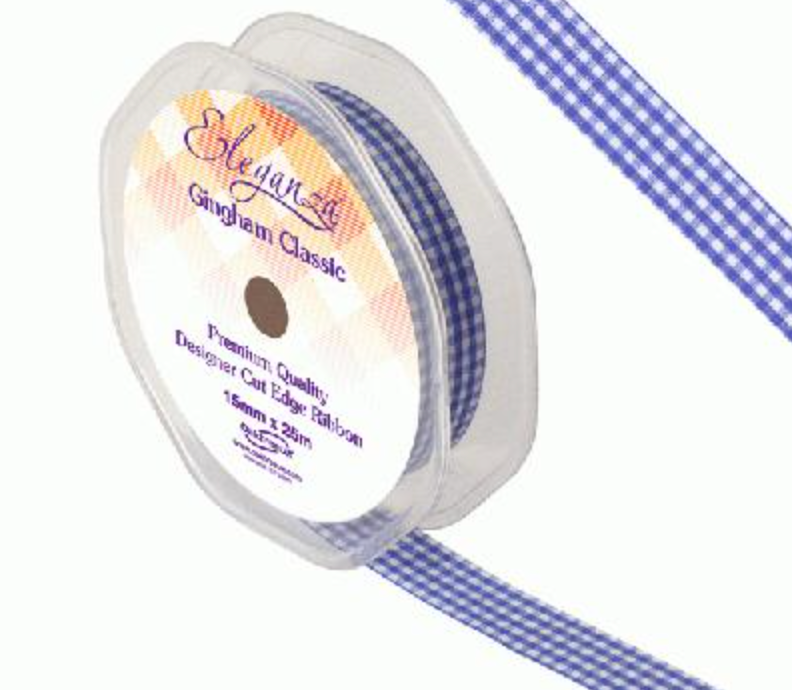 Ribbon - Eleganza Gingham ROYAL BLUE Ribbon -No. 18 -  15mm