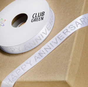 Ribbon - "Happy Anniversary" White/Silver Ribbon 15mm