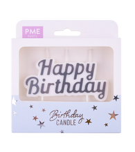 Load image into Gallery viewer, Candles - Silver Sparkly Happy Birthday Candle
