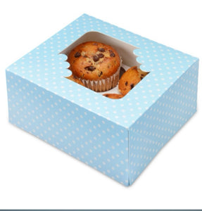 Cupcake Boxes - Baby Blue Polka Dots - 4 hole