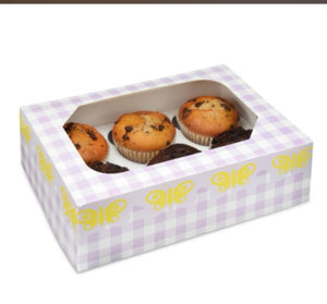 Cupcake Boxes - Lilac Gingham with yellow butterflies - 6 hole