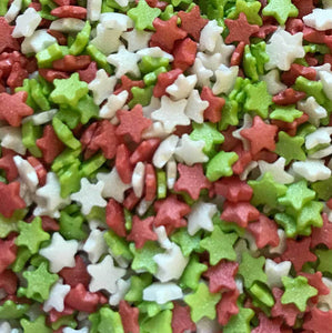 Sprinkles:  Mini Glitter Stars - Red, Green & White - 50g