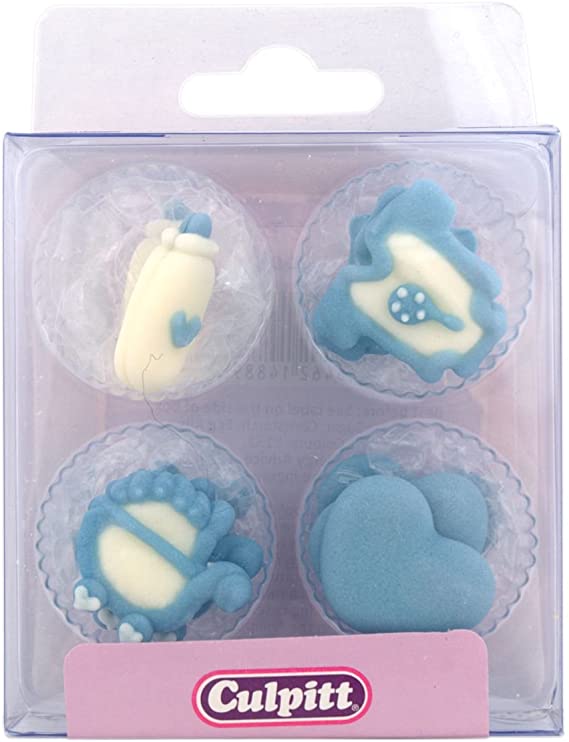 Cake Topper - Baby cupcake toppers Blue - pack of 12