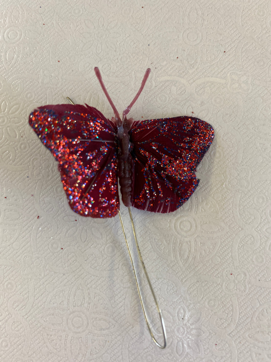 Removable Decoration - Claret/Wine Organza Butterfly on wire - small