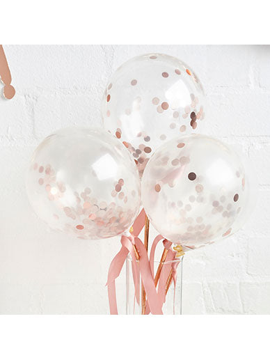 Cake Topper - Mini Confetti Balloon Wands (5 pack) - Rose Gold