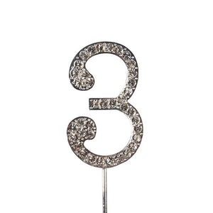 Cake topper: Diamante  - Numbers - Silver Stem